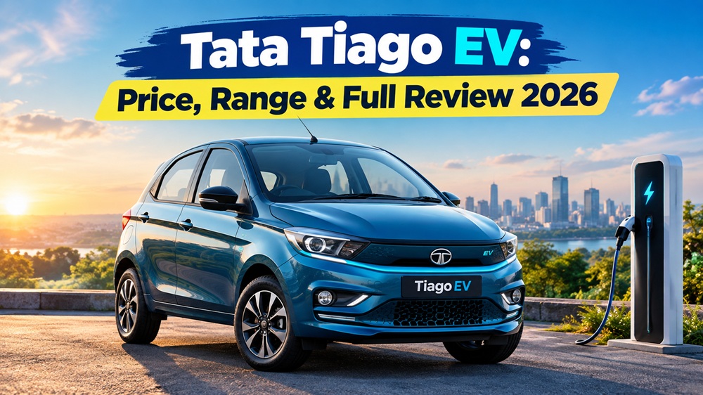 Tata Tiago EV 2026 electric hatchback showing price, range and full review features.